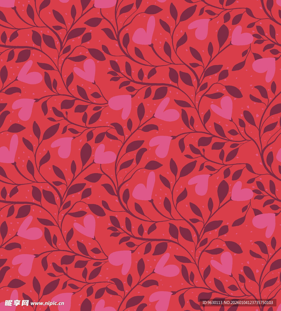 红色花卉藤蔓图案纹理