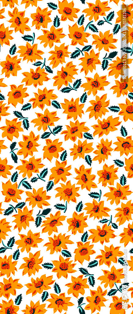 橙色花卉图案背景纹理
