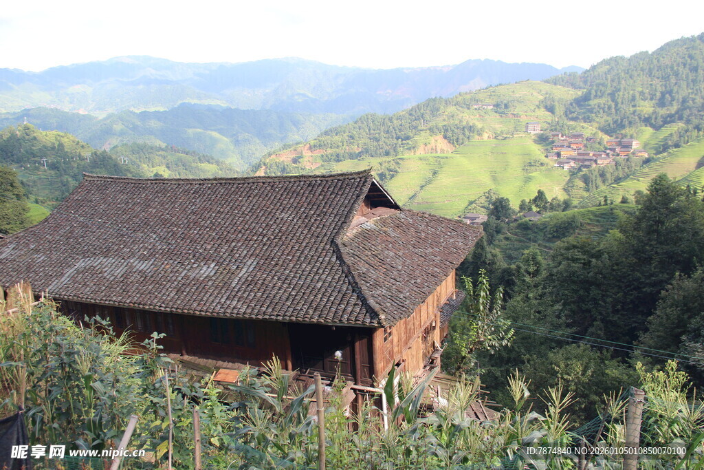 山间木屋隐于葱郁山林