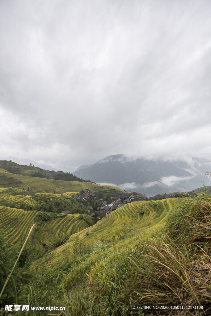 山间绿野 云雾缭绕之景