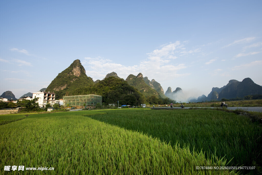 田园风光中的青山绿田
