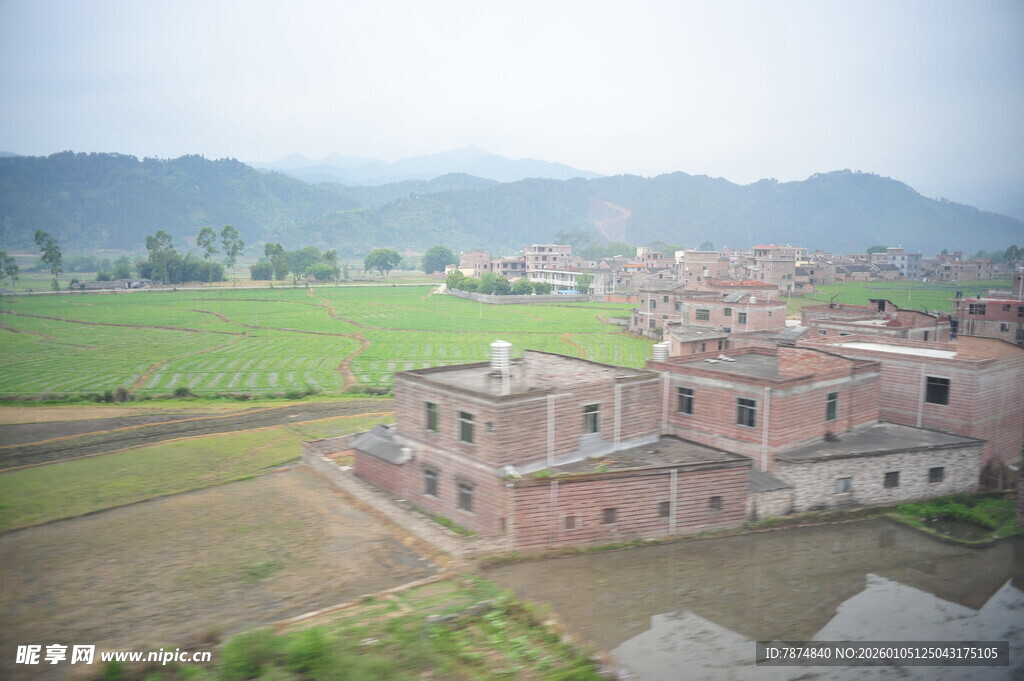 乡村聚落 田野边的建筑群
