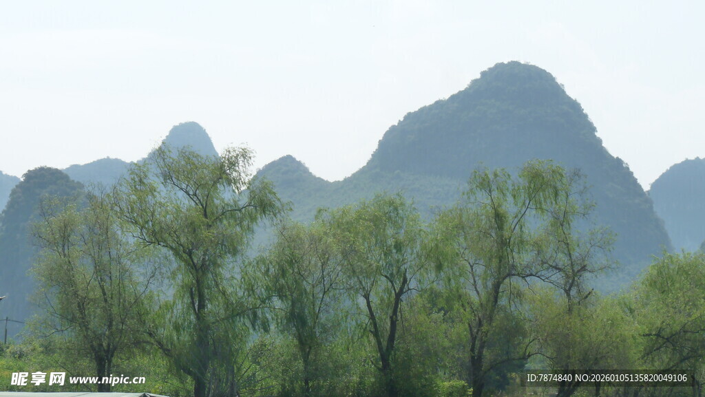 秀丽山峦与葱郁树木景观