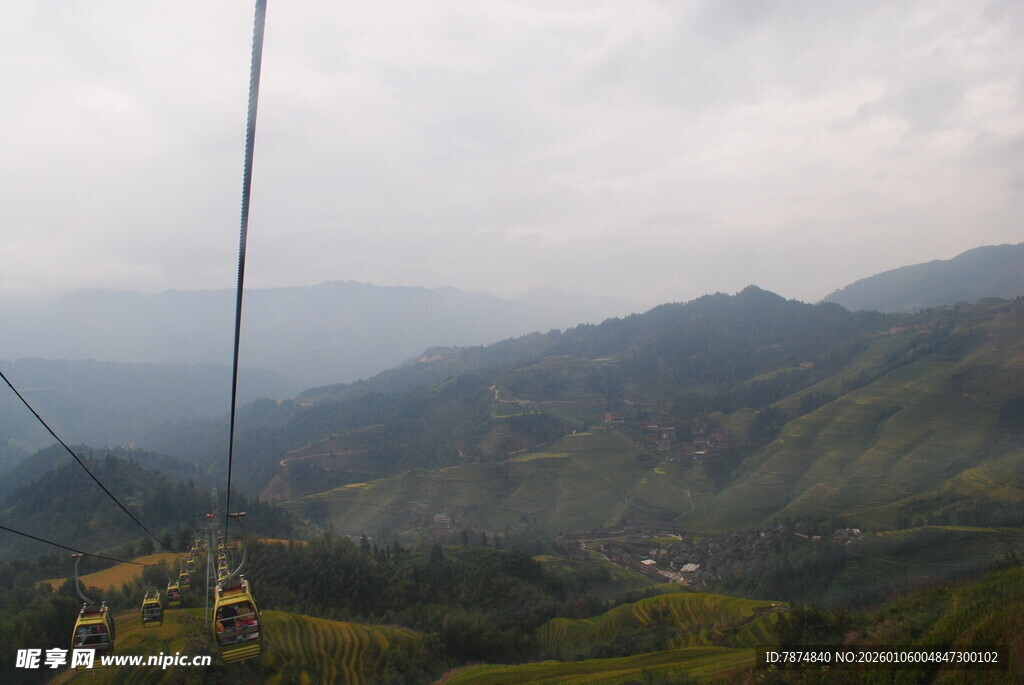 山间缆车穿梭于云雾之中