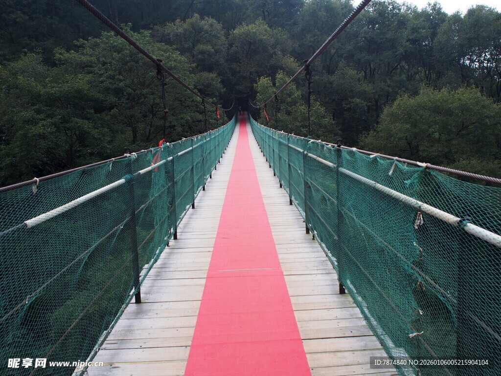 森林中的红道吊桥