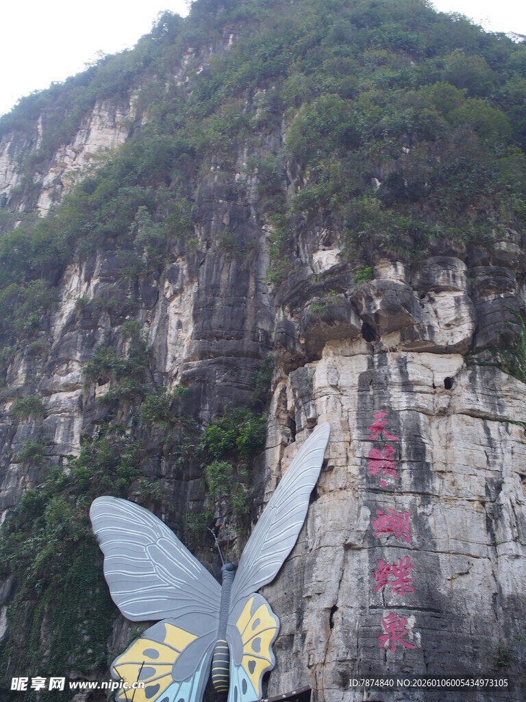 山崖旁的巨型羽翼雕塑