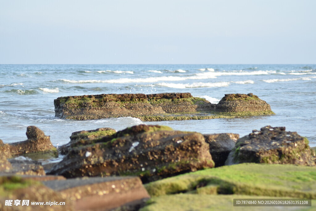 海边礁石与海浪景观