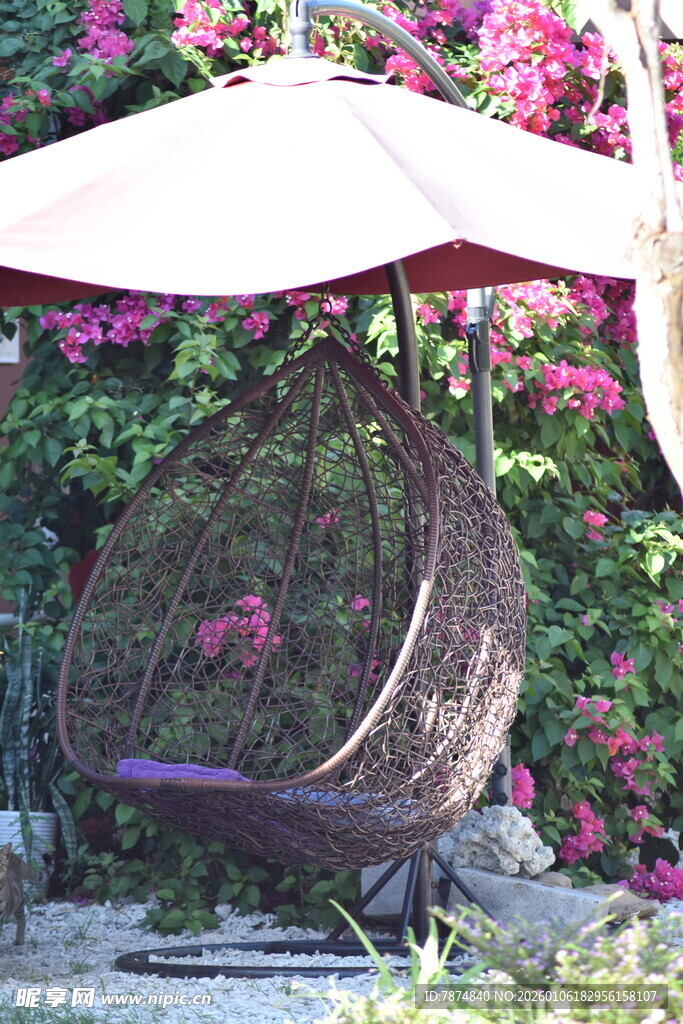 户外花园中的浪漫吊椅