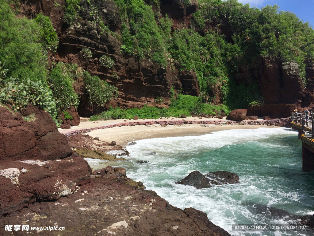 海边礁石与繁茂绿植景观