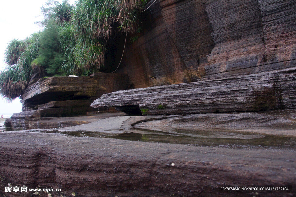 海岸边的嶙峋岩石景观