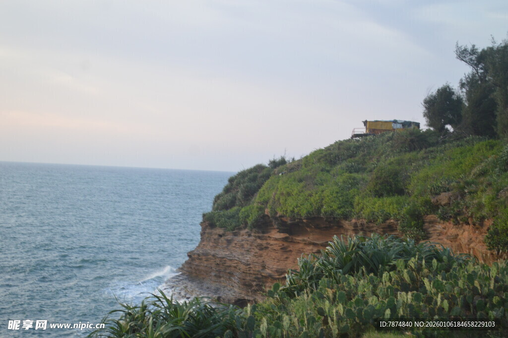 海岸边的绿意悬崖景观