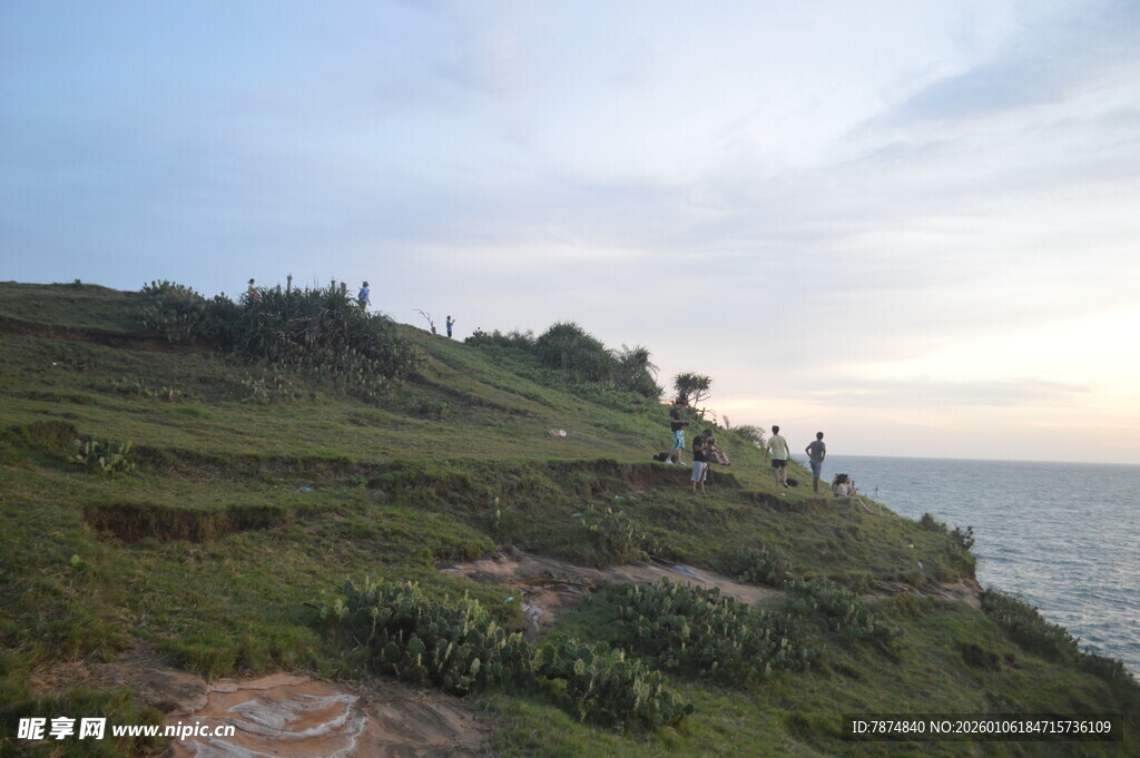 海边山坡上的漫步风景