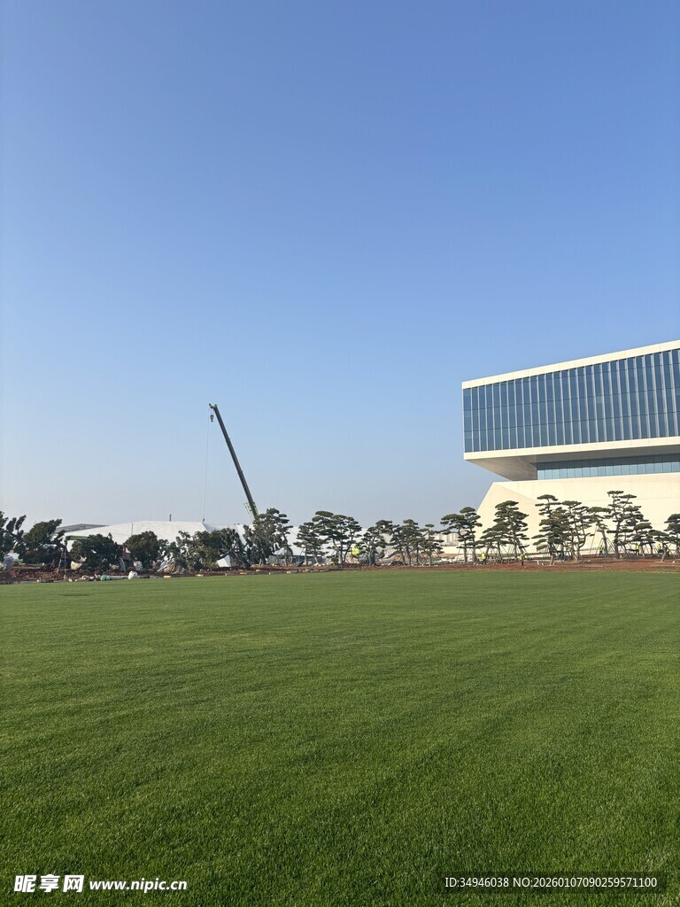 开阔草坪旁的现代建筑