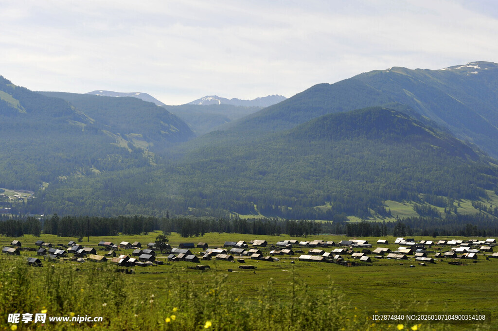 山间绿野中的村落景观