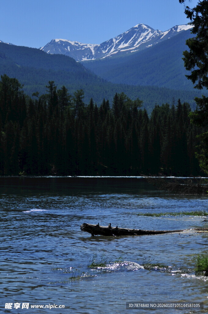河畔山林间的泛舟景致