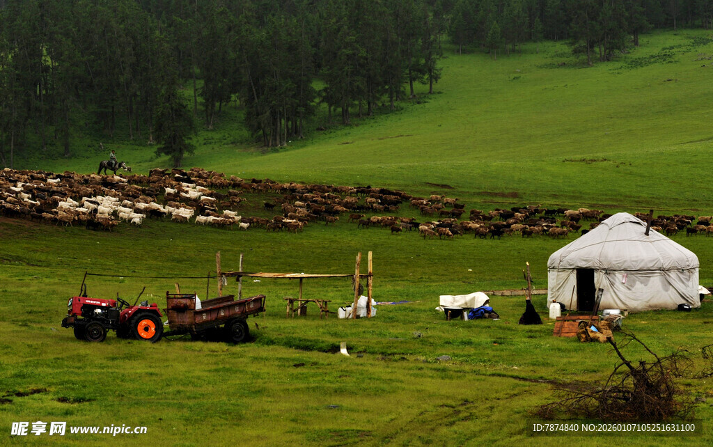 草原上的蒙古包与田园风光