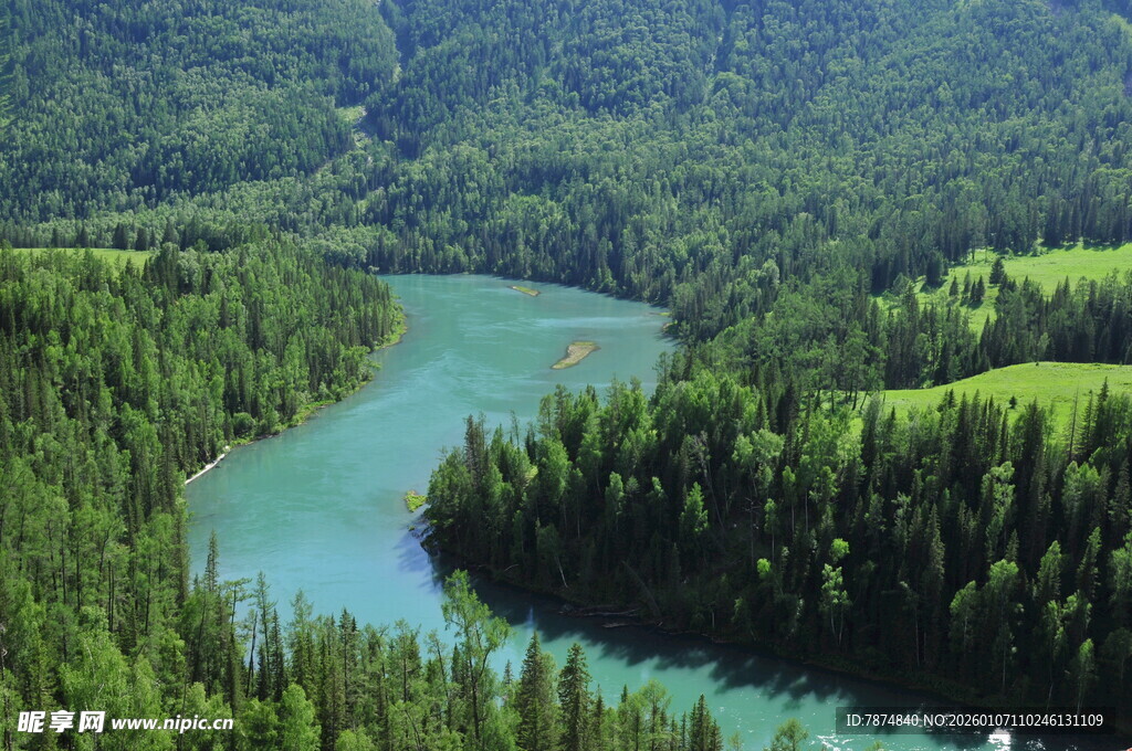 蜿蜒河流穿行翠绿山林