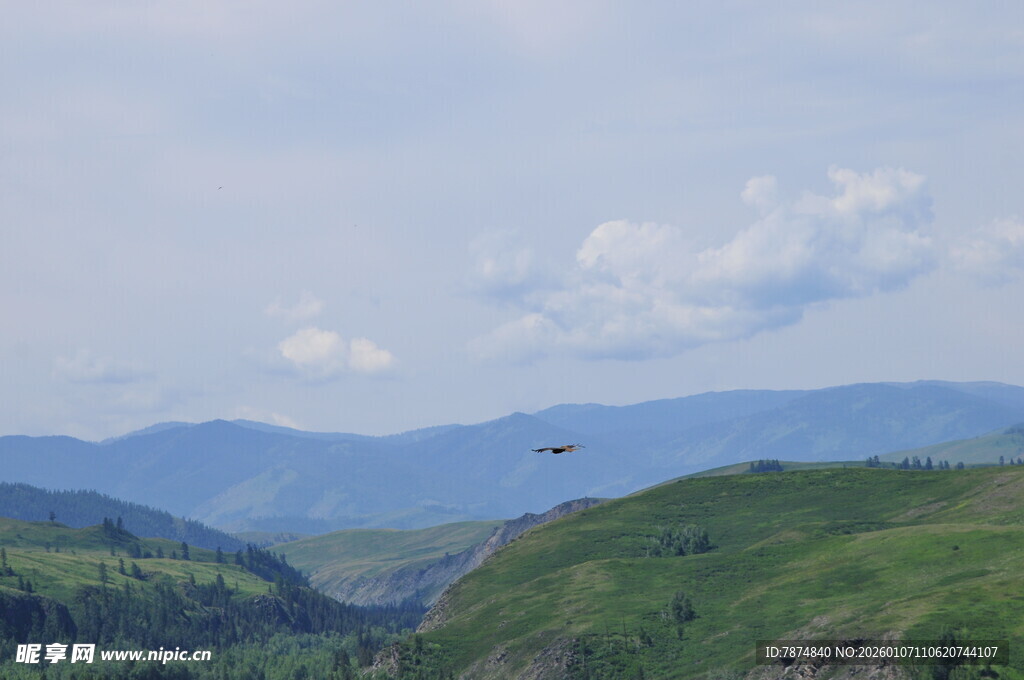 青山间的飞行景象