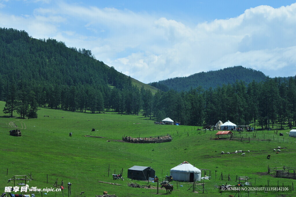 草原上的蒙古包风景