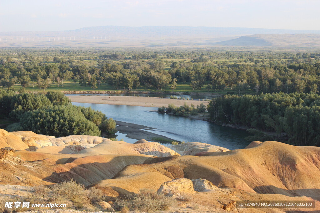 沙漠中的河流绿洲景观