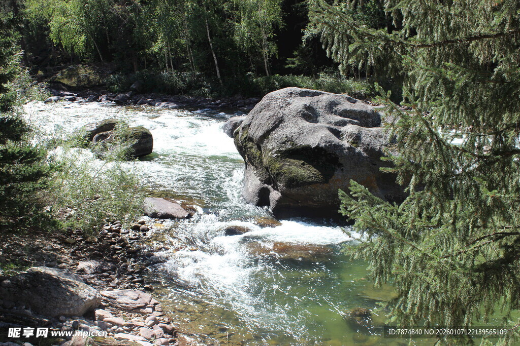 山间溪流旁的自然景致
