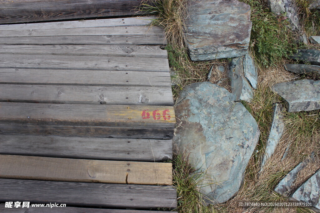 木质石板拼接的户外小径