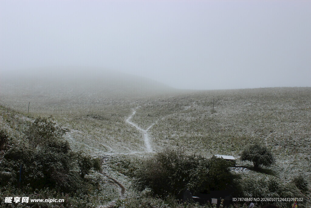 山间雾霭中的蜿蜒小路
