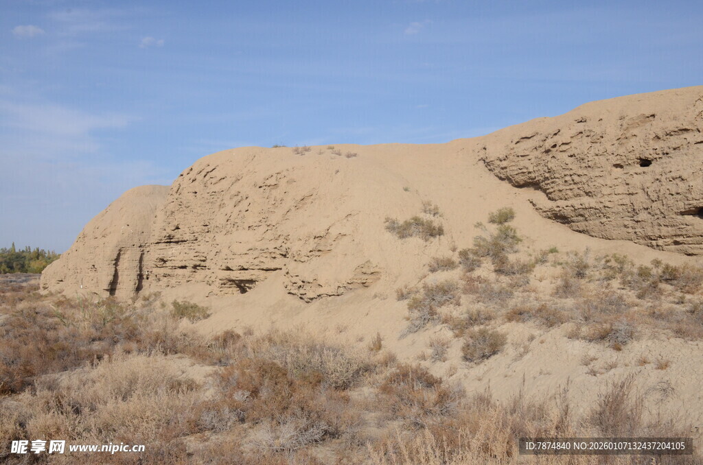 荒凉沙地中的古老土丘