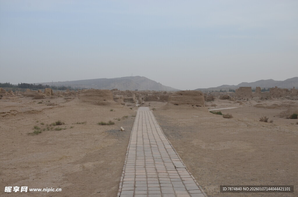 沙漠中的延伸石板路