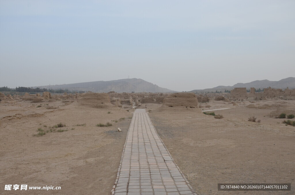 沙漠中的蜿蜒砖石小道