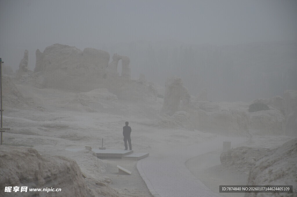 沙漠孤影 风沙中的行者