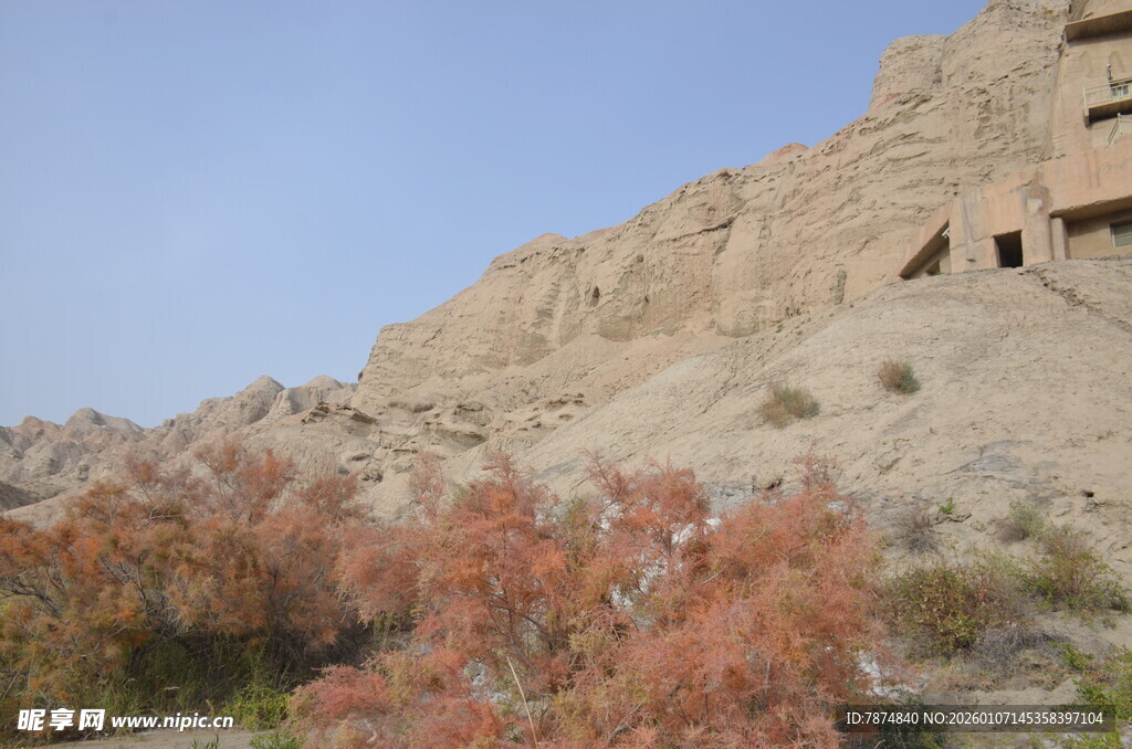 沙漠中的古老崖壁建筑