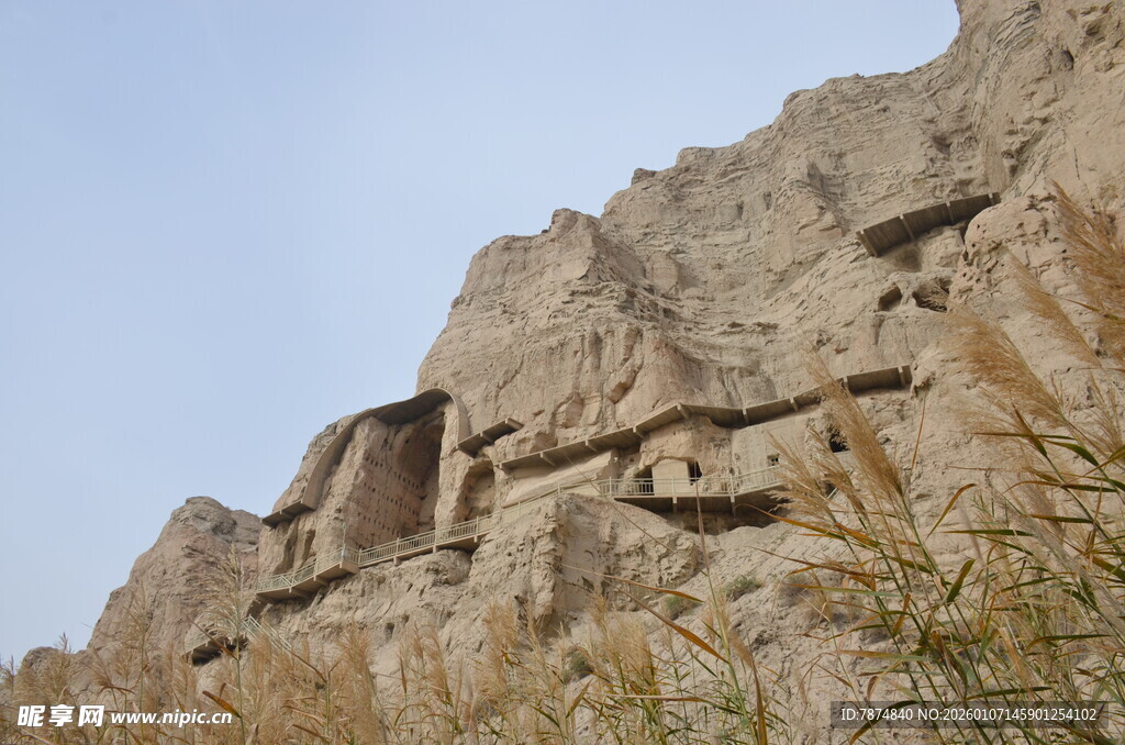 陡峭山崖与枯黄草木