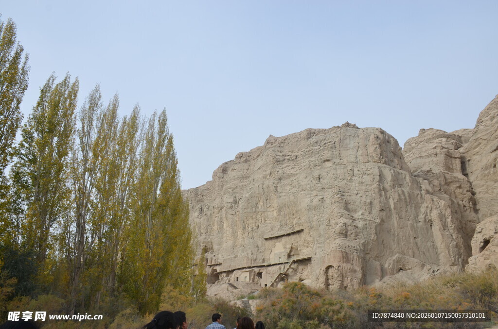 壮观石山旁的葱郁树木