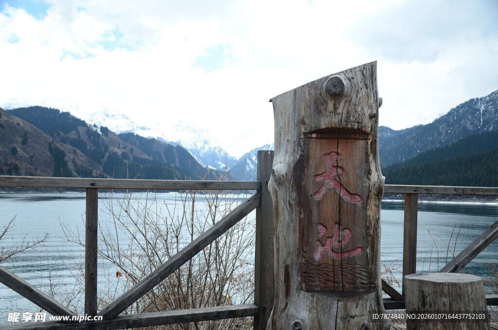 湖畔旧木桩 山水好风光