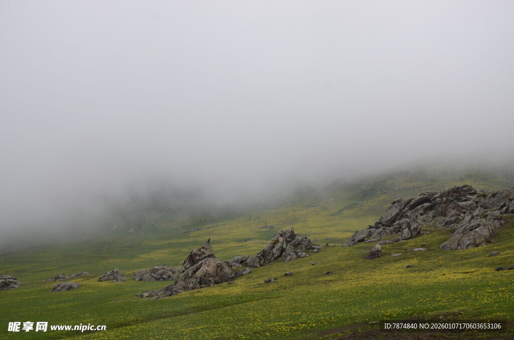 云雾缭绕的翠绿山峦