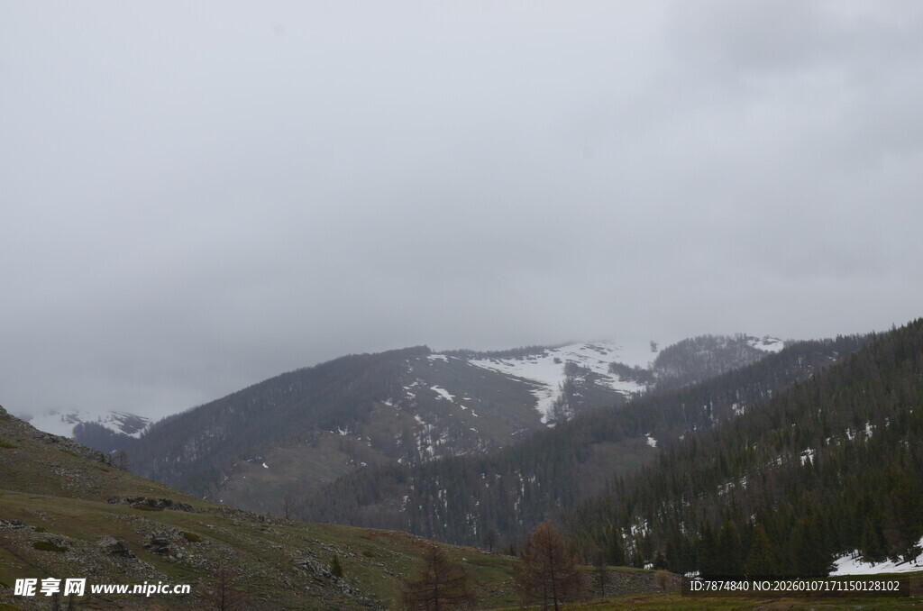 山间雪景 云雾缭绕之景