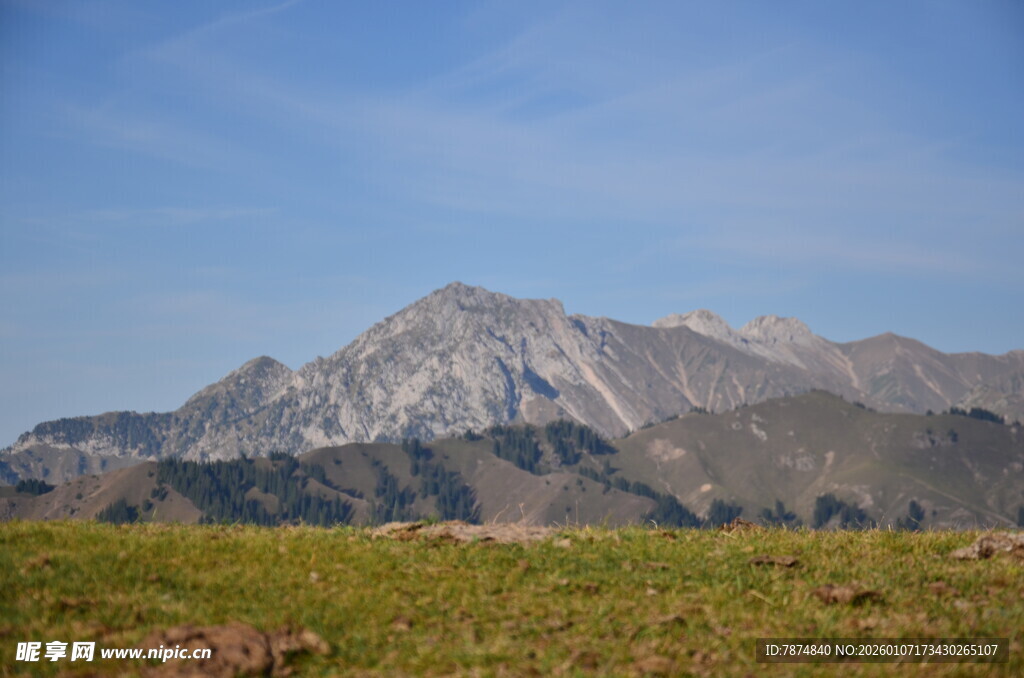 壮丽山景与翠绿草地
