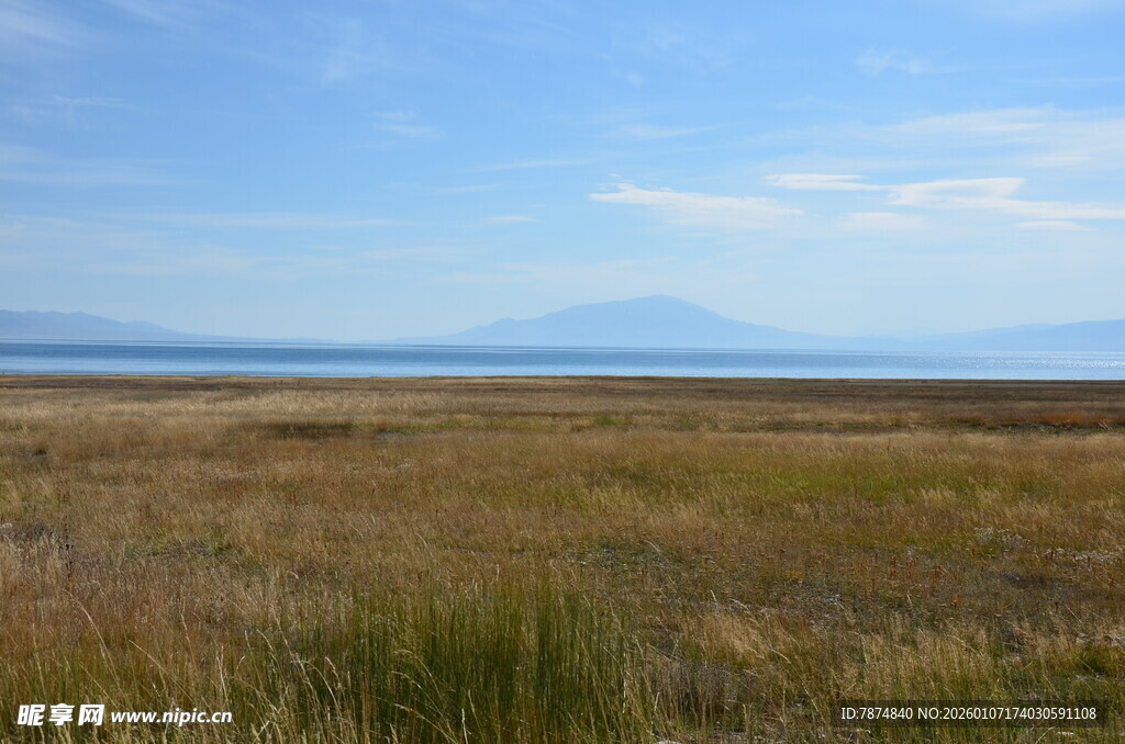 广袤草原与远处山峦景观
