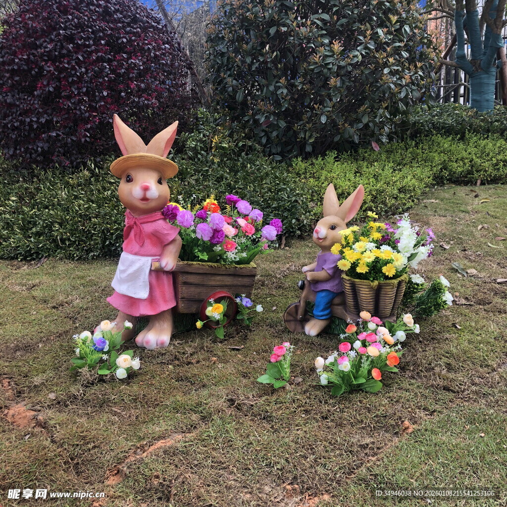 可爱兔子造型花卉景观