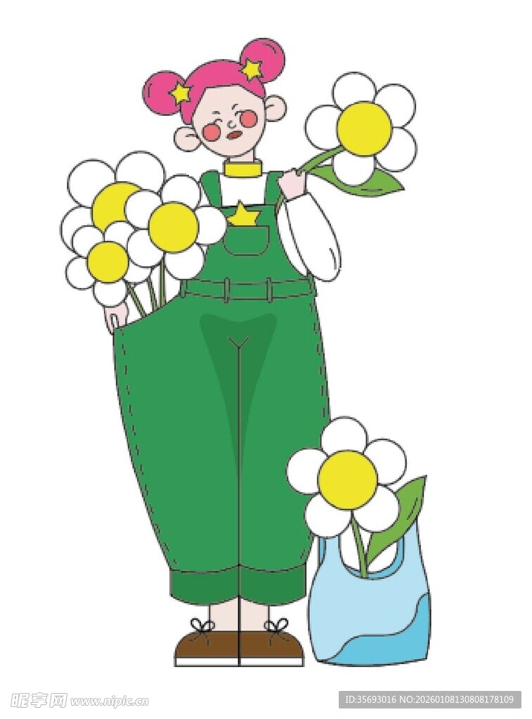 女孩手持鲜花笑容灿烂