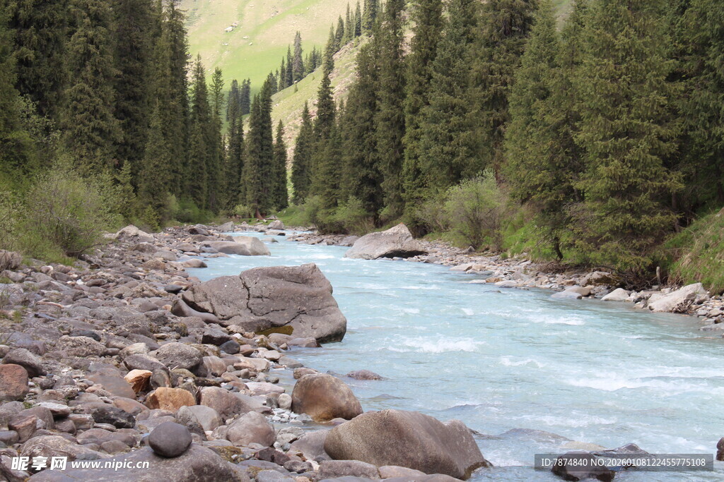 山间溪流 绿意环绕的美景