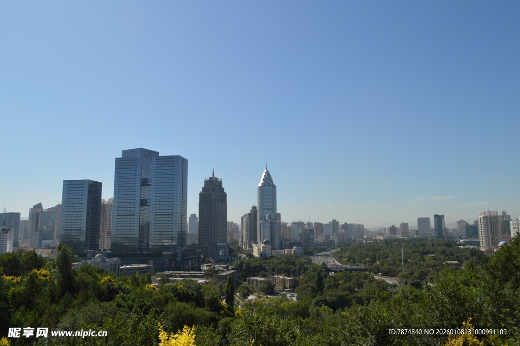 城市天际线与绿植景观