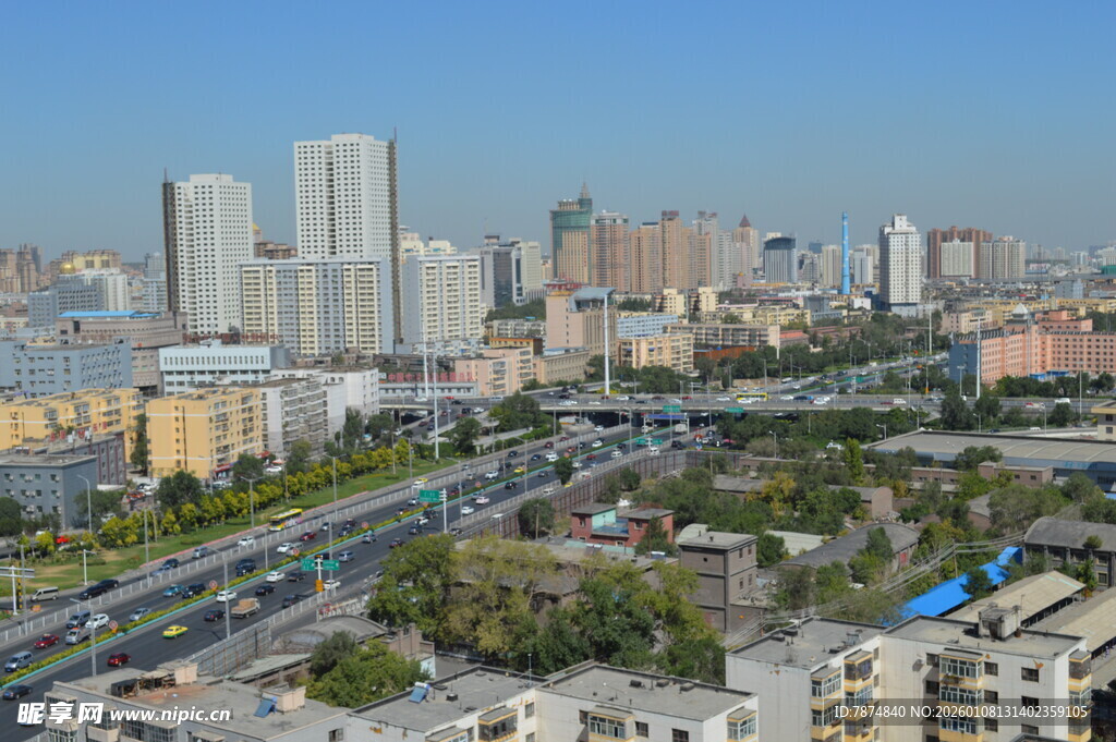 城市俯瞰 高楼与交通景观