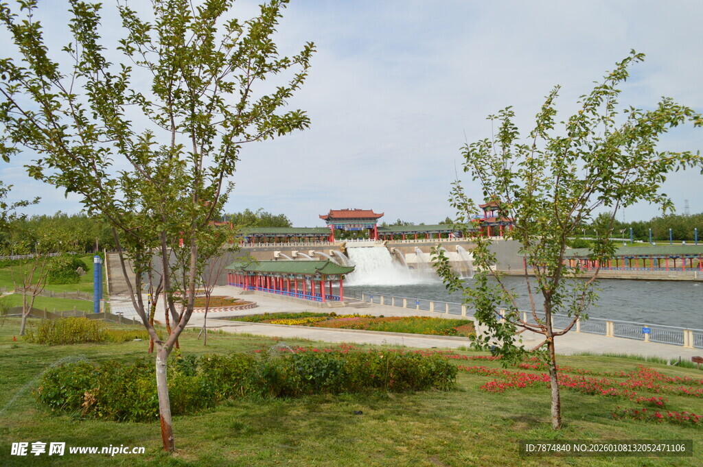 湖畔绿植环绕的美丽景致