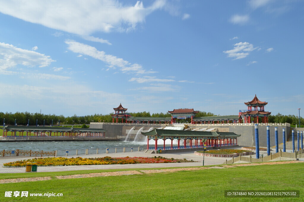 中式园林景观 碧水蓝天