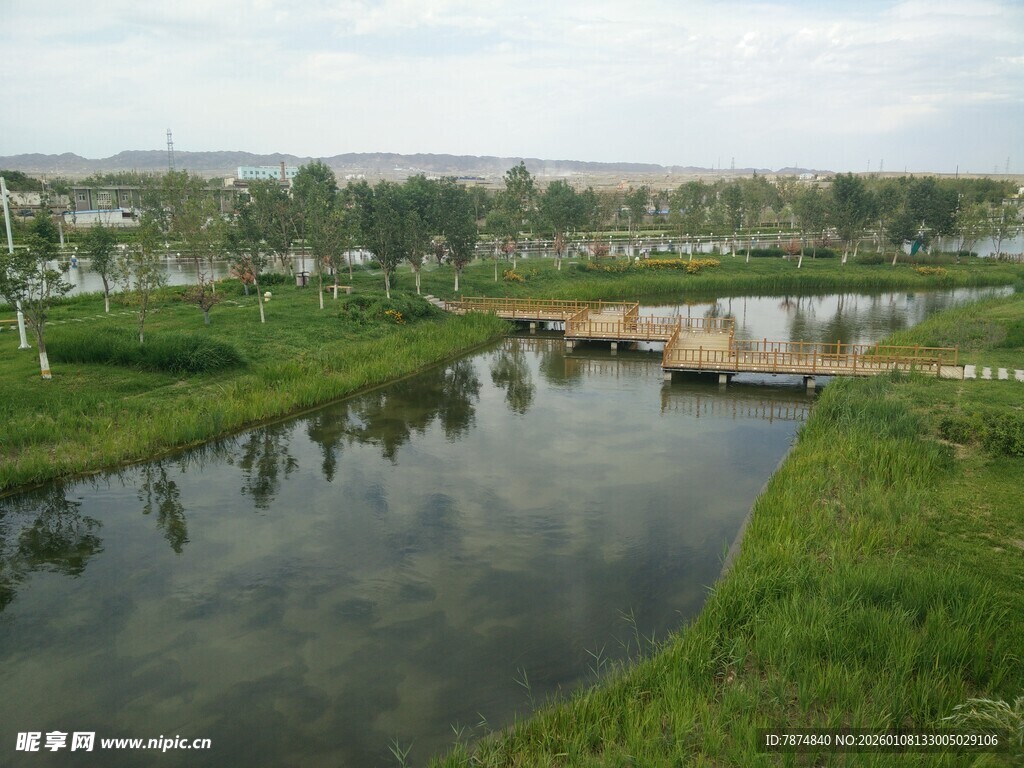 河畔风光 绿意盎然的景致