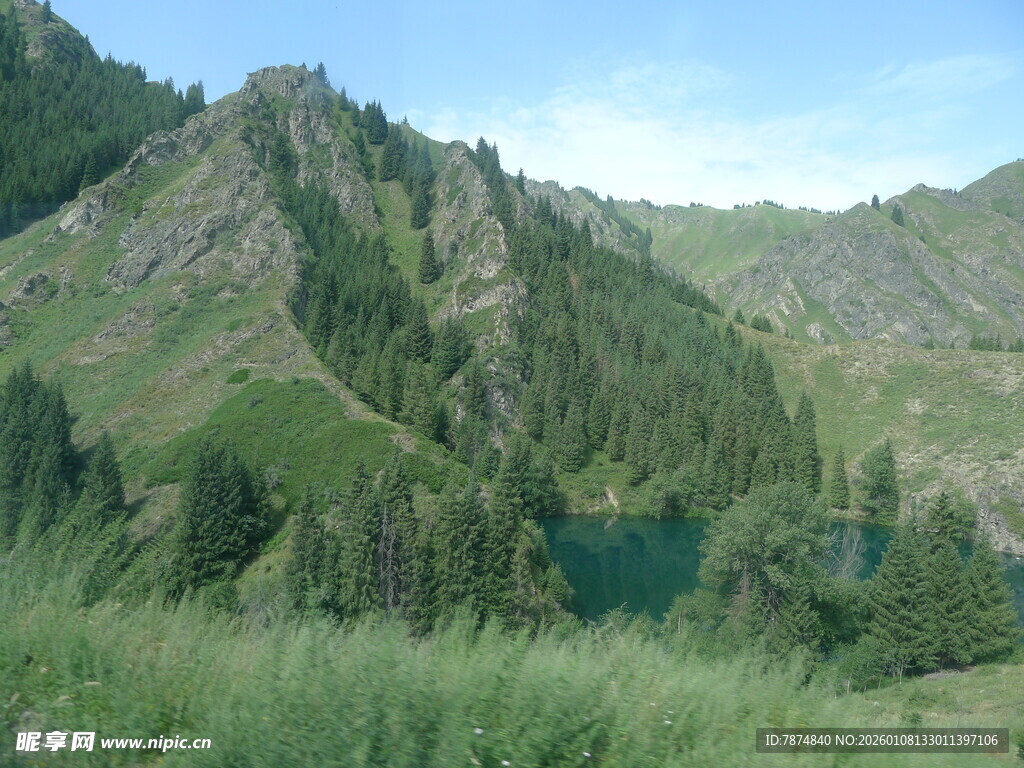 山间幽湖伴葱郁林木