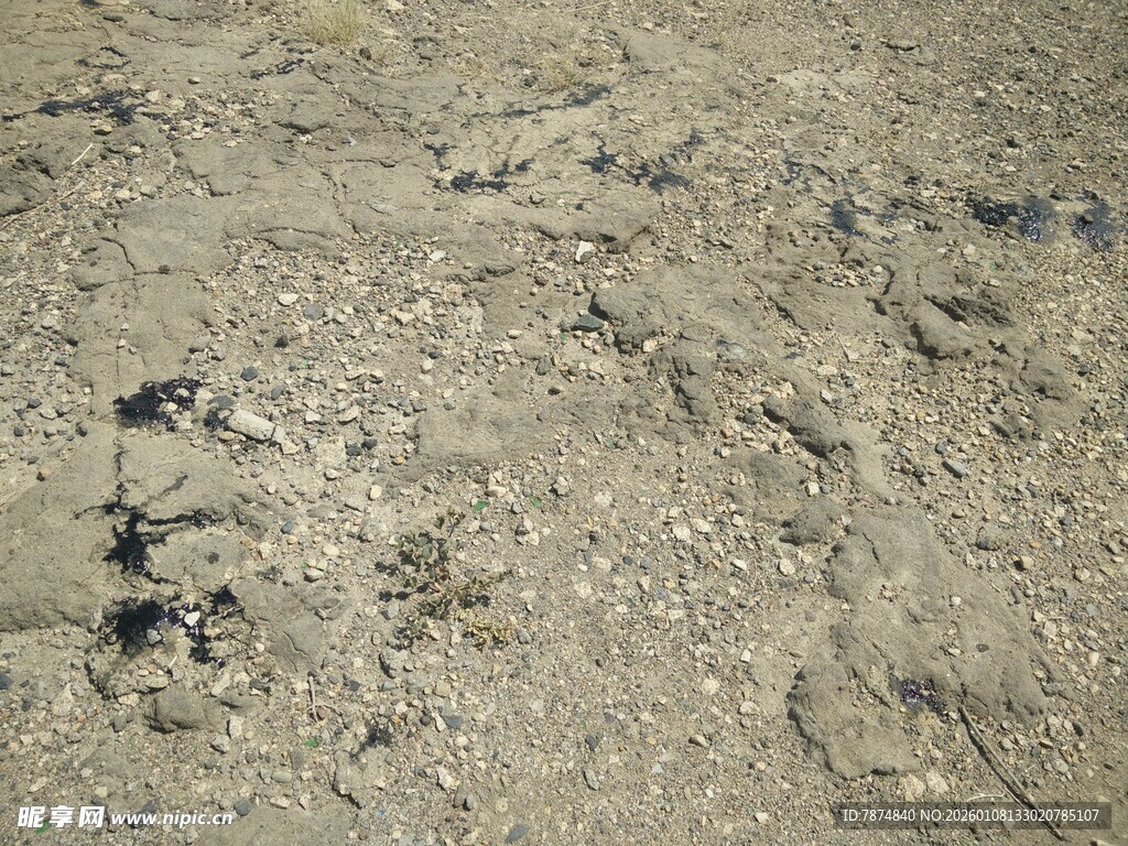 沙滩上的脚印与碎石