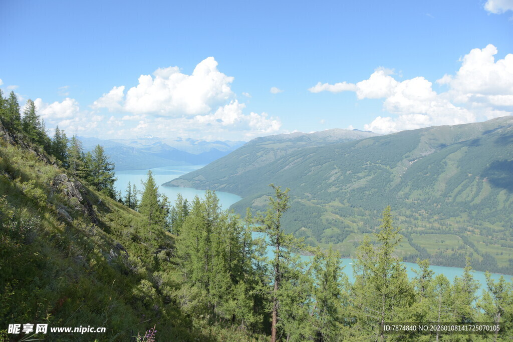 山间翠林伴碧水蓝天